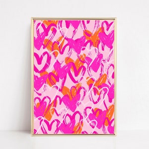 Bunte Herzen Wand Kunst Druck Rosa Herz Kunstdruck Abstraktes Graffiti Herz Printable Funky Herz Malerei Trendy Girly Wandkunst Wohnheim Dekor