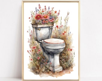 Botanical Toilet Art Print Floral Bathroom Printable Watercolor Bathroom Art WC Wall Art Boho Bathroom Watercolor Wildflowers Laundry Prints