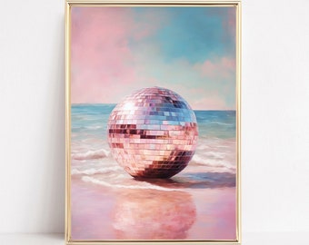 70s Disco Ball Poster Disco Ball Digital Print Mirrorball Trendy Wall Art Retro Disco Party Funky Prints Preppy Dorm Decor Vintage Disco Art