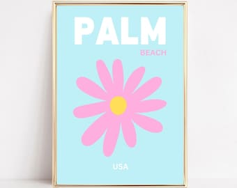 パームビーチの旅行プリント、パームビーチのポスター、明るい旅行プリント、フロリダビーチのプレッピーポスター、寮の部屋のプリント、Y2Kポスター、印刷可能なアート