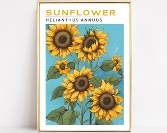 Sunflower Wall Art Print Sunflower Poster Botanical Print Yellow Flowers Boho Printable Happy Floral Decor Flower Market Sunflower Artwork