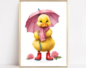 Cute Duck Art Print Baby Duck Wall Art Sweet Duckling Poster Duckling Decor Printable Nursery Rainy Day Art Baby Gifts Nursery Wall Art