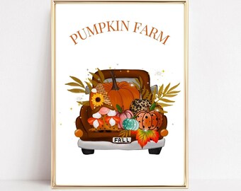 Pumpkin Truck Art Print, Halloween Print, Pumpkin Wall Art, Halloween Decor, Halloween Printable, Autumn Fall Wall Art, Autumn Decor