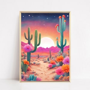 Botanischer Wüstenkaktus Kunstdruck, bunte Retro mexikanische Wandkunst, Disco Ball Kaktus Tropische Illustration, vielseitige Kakteen Instant Art