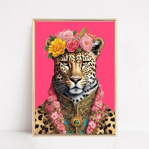 Leopard Animal Portrait Print Trendy Leopard Art Print Bold Animal Fashion Poster Maximalist Decor Aesthetic Wall Art Eclectic Leopard Art
