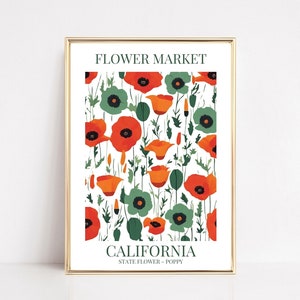 California Flower Market Wall Art Print California Poppy Flower Artwork California Decor Digital Download Poppy Poster Neutral Botanical Art