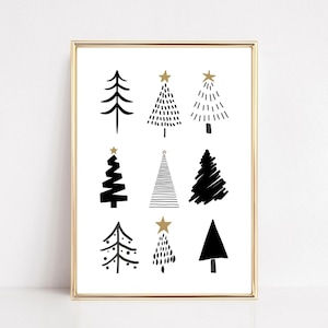 Christmas Wall Art, Christmas Tree Art Print, Black And White Wall Art, Christmas Printables, Christmas Decor, Festive Prints, Xmas Print
