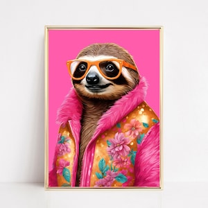 Faultier Mode-Kunstdruck Kunstdruck Faultier Minimalist Minimalist Tierportrait Minimalistischer Kunstdruck
