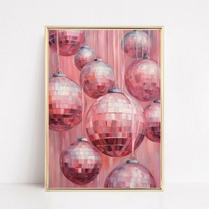 Pink Disco Ball Print Maximalist Disco Ball Wall Art Trendy Disco Ball Aesthetic Vintage Retro Apartment Decor Preppy Girls Dorm Room Art