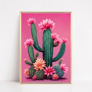 Impresión botánica de cactus mexicano, arte de pared de cactus vintage, decoración de pared mexicana, cartel del desierto del suroeste, arte de plantas rústicas, cactus florales coloridos