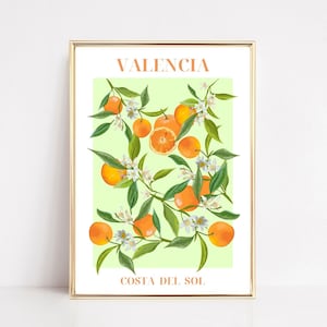 Valencia Wall Art Print, Valencia Spanje sinaasappelen prints, fruitmarkt poster, Valencia afdrukbare, INSTANT DOWNLOAD, keuken woonkamer kunst