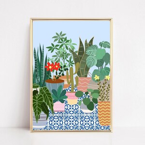 Impresión de arte de plantas de casa botánica, impresión de plantas de azulejos victorianos, arte de pared de jarrones boho, descarga instantánea, arte de pared de plantas, colección de plantas de la casa