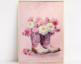 Cowgirl Boots Wall Art, Western Cowgirl Art Print, Pink Preppy Prints, Cowboy Boots Printable Poster, Preppy Cowgirl Art, Teen Girl Decor