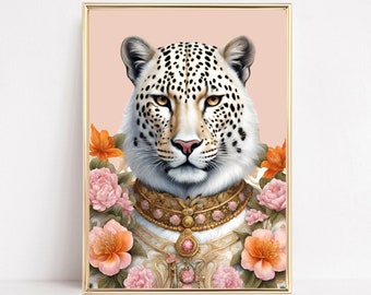 Maximalist Leopard Animal Art Print Leopard Wall Art Decor Eclectic Leopard Poster Painting Animal Head Human Body Animal Portrait Printable