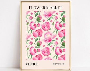 Flower Market Art Print, Venice Flower Market Poster, Abstract Flowers Print, Instant Download, Colorful Art, Boho Decor, Living Room