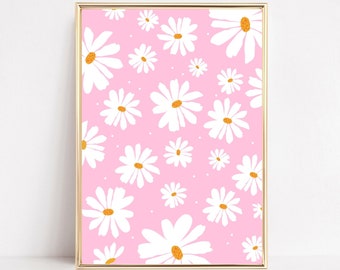 Daisies Floral Art Print, Pink Daisy Wall Art, Daisies Floral Print, Flower Prints Daisy Gifts, Daisy Wall Decor, Boho Floral Poster Prints