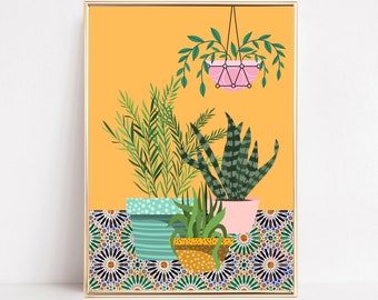 Collection Of Tropical House Plants Print, Tropical Plant Print, PRINTABLE, House Plants Print, Indoor Plants Poster, Botanical Retro Print