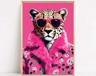 Leopard Fashion Art Print Leopard Painting Funky Leopard Poster Fashion Animal Portrait Printable Wall Art Preppy Dopamine Room Aesthetic