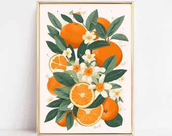 Stampa artistica da parete con arance, poster di agrumi, stampa botanica del mercato delle arance, poster di cibo, decorazione da cucina vintage