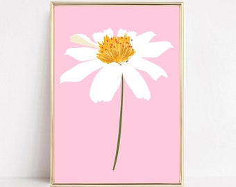 Daisy Art Printable, Daisies Wall Art, Flower Art Print, Daisy Wall Print, Boho Floral Printable, Pink Botanical Illustration, Gallery Wall