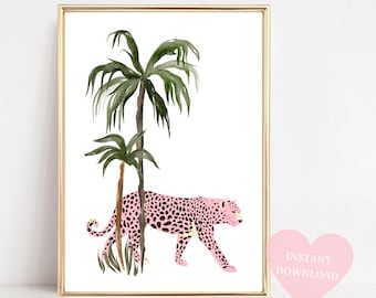Leopard Wall Art, Pink Leopard Art Print, Leopard Print, Animal Print, Cheetah, Jungle Leopard, Tropical Art Print, Boho Home Decor, Poster