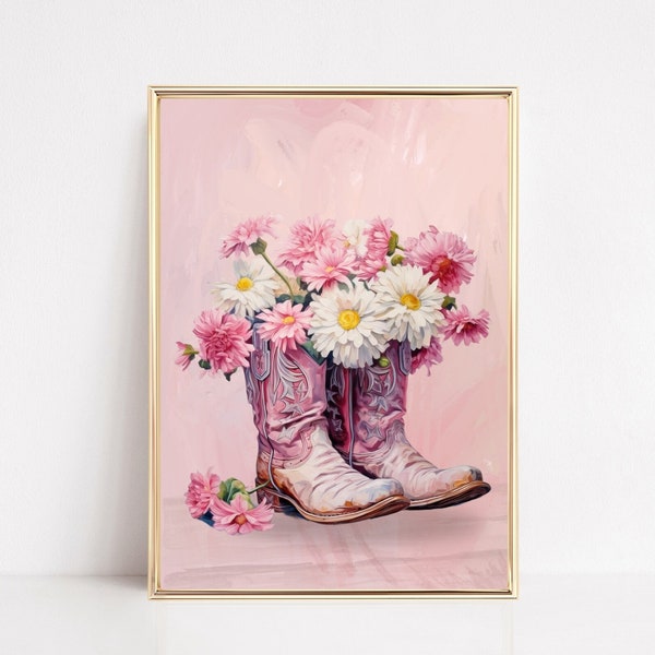 Cowgirl Boots Wall Art, Western Cowgirl Art Print, Pink Preppy Prints, Cowboy Boots Printable Poster, Preppy Cowgirl Art, Teen Girl Decor