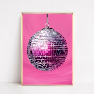Pink Disco Ball Wall Art Print Retro Disco Poster Mirror Ball Print Preppy Dorm Room Decor Trendy Girly Printable Art Maximalist Wall Decor