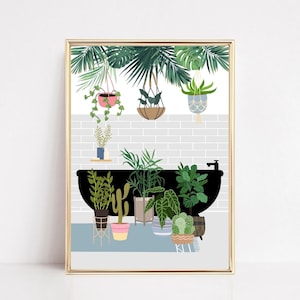 Bathroom Prints, Bathroom Wall Art, Tropical Bath Houseplants, Boho Bathroom, DIGITAL DOWNLOAD, Colourful Art Print, Botanical Wall Art