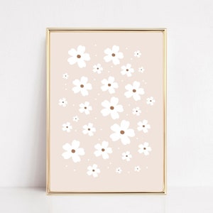 Daisies Art Print, Neutral Daisies Wall Art, Cream Daisies, Flower Poster, PRINTABLE ART, Retro Floral Prints, Boho Home Decor, Gallery Wall image 1