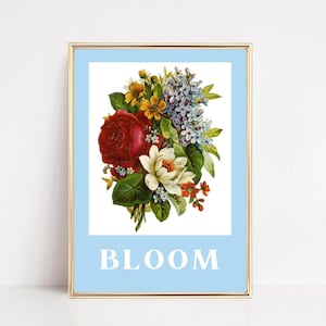 Bloom Wall Art Print, Blue Bloom Poster, Vintage Floral Cottage Core, Botanical Wall Art, Exhibition Wall Print, DIGITAL DOWNLOAD, Printable