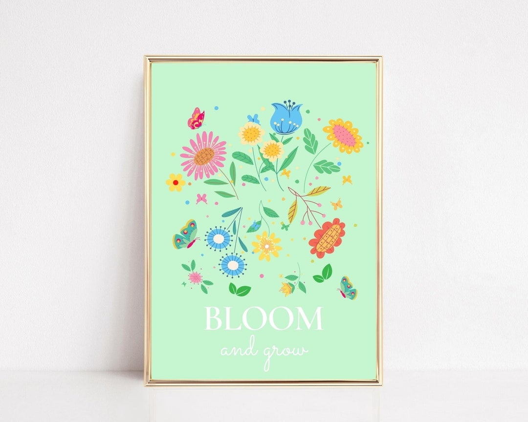 Bloom Floral Botanical Art Print, Wildflower Wall Art, Mint Green Meadow Print, Bloom & Grow