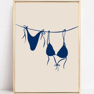 Blue Bikini Wall Art Print Hanging Bikini Print Coastal Cowgirl Art Printable Beach Wall Decor Bathing Suit Poster College Apartment Decor