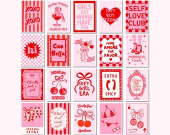 Pink & Red Gallery Wall Art Set 20 Coquette Girly Prints Wall Set Preppy Dorm Room Decor Trendy Printable Poster Bundle Pink Poster Prints