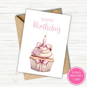 Happy Birthday Card Printable Birthday Card Greeting Card Digital Download Birthday Card With Cupcake Candle Printable Card Instant Download
