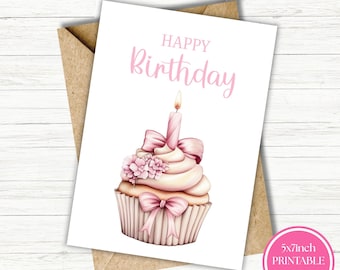 Happy Birthday Card Printable Birthday Card Greeting Card Digital Download Birthday Card With Cupcake Candle Printable Card Instant Download
