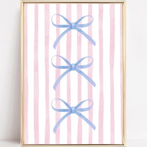 Blue Bow Printable Wall Art Coquette Art Print Blue Preppy Dorm Poster Trendy Apartment Aesthetic Cute Girls Nursery Decor Digital Download