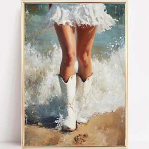 Cowgirl Boots Art Print Coastal Cowgirl Wall Art Cowgirl Preppy Print Coquette Retro Western Poster Trendy Dorm Room Aesthetic Printable