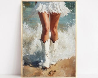 Cowgirl Boots Art Print Coastal Cowgirl Wall Art Cowgirl Preppy Print Coquette Retro Western Poster Trendy Dorm Room Aesthetic Printable
