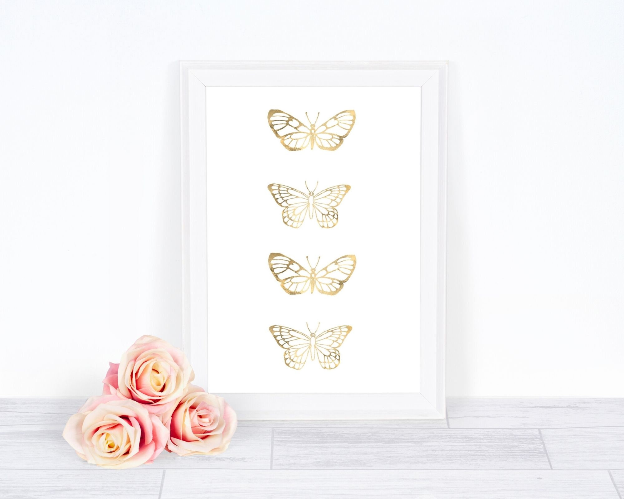 Butterfly Print Butterfly Wall Art Butterflies Gold Etsy