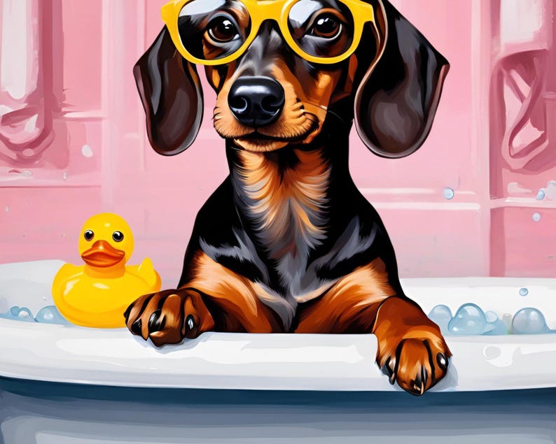 Dachshund Bath Art Print Dachshund Funny Bathroom Wall Art Dog and ...