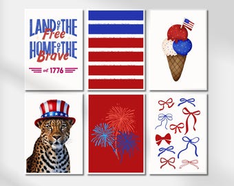 Set di 6 stampe murali del 4 luglio, decorazioni murali stampabili per il 4 luglio, decorazioni per il 4 luglio, stampe murali per il giorno dell'indipendenza, stampe digitali patriottiche