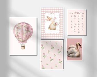 Nursery Gallery Wall Set Vintage Pink Nursery Wall Art Girls Room Gallery Set Printable Nursery Art Baby Girl Nursery Prints Digital Art