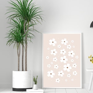 Daisies Art Print, Neutral Daisies Wall Art, Cream Daisies, Flower Poster, PRINTABLE ART, Retro Floral Prints, Boho Home Decor, Gallery Wall image 3