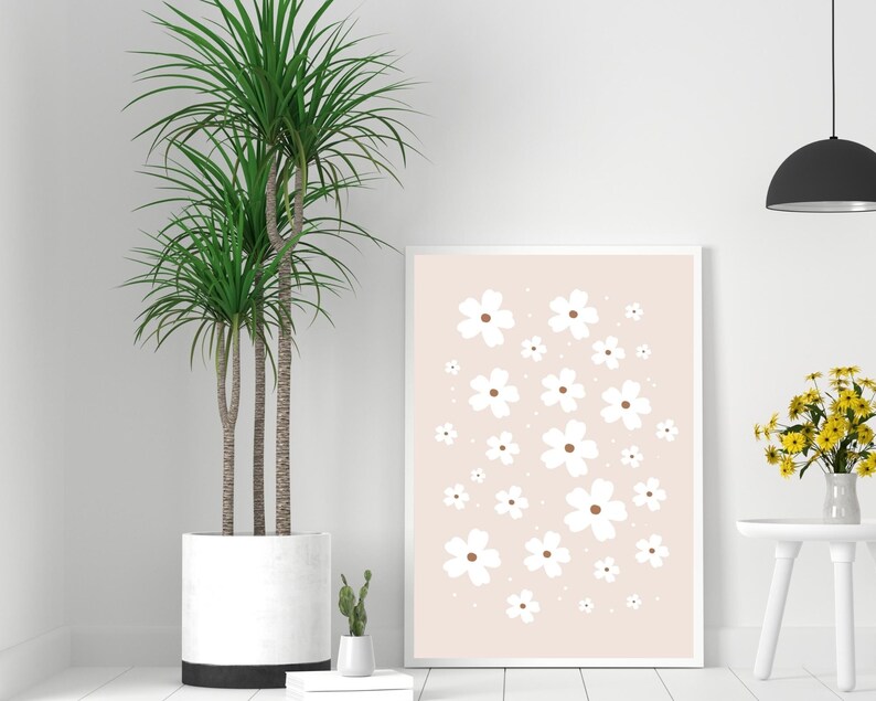 Daisies Art Print, Neutral Daisies Wall Art, Cream Daisies, Flower Poster, PRINTABLE ART, Retro Floral Prints, Boho Home Decor, Gallery Wall image 3