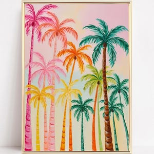 Palm Trees Beach Wall Art Print Colorful Palm Trees Art Palm Tree Painting Coastal Prints Printable Beach Decor Tropical Digital Art