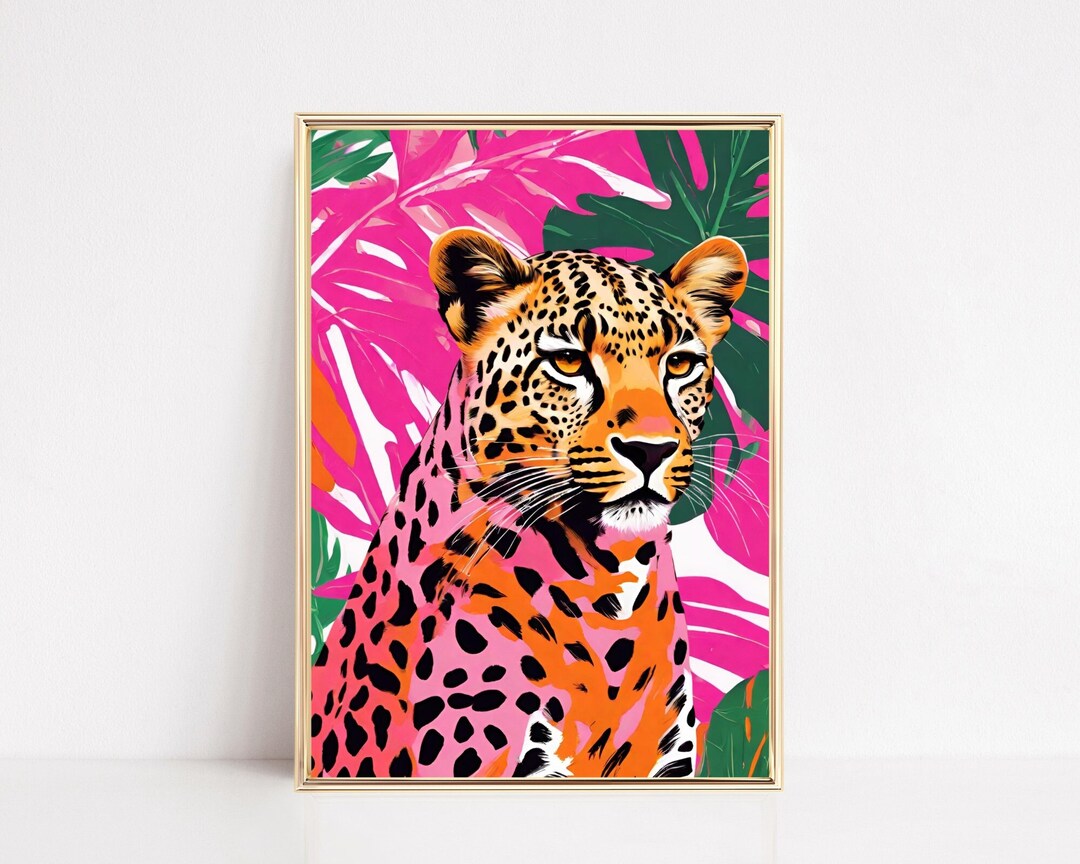 Pink Leopard Maximalist Art Print, Large Leopard Poster Pink Orange ...
