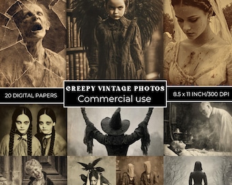 Vintage Halloween Digital Papers Victorian Grunge Junk Journal Papes Vintage Horror Photos Creepy Haunted Photograph Epherema Gothic Papers