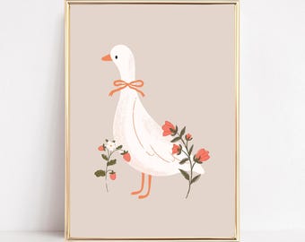 Silly Goose Wall Art Print Silly Goose Nursery Art Girls Room Prints Goose With Bow Poster Farm Animals Printable Beige Nursery Decor