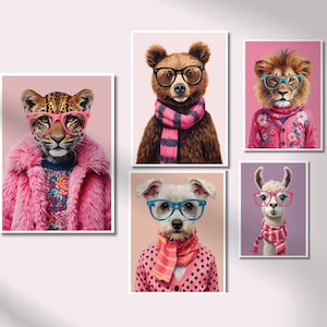 Modern Kids Animal Wall Art Set Quirky Animal Gallery Wall Set Eclectic Nursery Prints Playroom Decor Playful Animals Digital Download