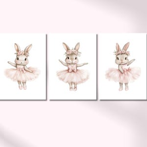 Pink Ballerina Nursery Wall Art Set Of 3 Ballerina Bunny In Tutus Girls Room Printable Art Girls Nursery Ballerina Art Pink Baby Room Decor